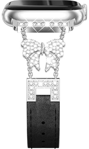 NewWays Lederarmband Kompatibel für Apple Watch 42mm(Serie 11/10) 40mm 41mm 38mm,Damen Bling Armband für iWatch SE(2025-2020) Series 11 10 9 8 7 6 5 4 3 2 1