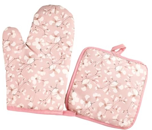 THQAE Topflappen mit Tasche, Topflappen Aus Baumwolle, Ofenhandschuh und Topflappen Wildblumen 2er Set, für Küche Kochen Backen