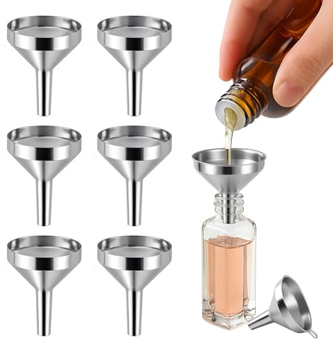 6pcs Small Funnel Stainless Steel Set – Metal Funnels for Filling Bottles – Precision Liquid Transfer Tools for Kitchen, Essential Oils, and DIY Projects