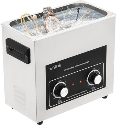 Ultrasonic Cleaner with Heater Stainless Steel Ultrasonic Cleaning Machine with Knob Timer Basket and Drain Valve Stainless Steel Ultrasonic Bath for Jewelry Watches