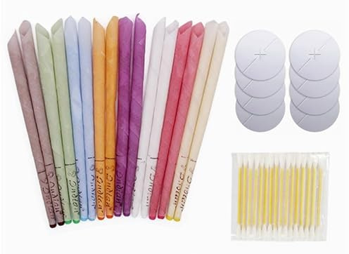 YEDPGUE 16 Pièces Bougie Oreille, Kit de Bougies Auriculaires avec Disques de Protection et Cotons, Parfum Végétal Bougies, Améliore le Sommeil Détend Les Nerfs(8 couleurs)