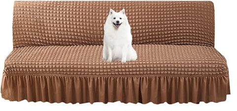 OBASDFD Copridivano Futon Senza Braccioli Con Gonna - Elasticizzato In Seersucker For Divani Letto Pieghevoli(Dark Coffee,S)