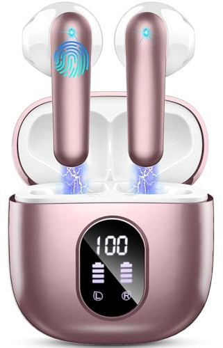 Wireless Earbuds, Bluetooth 5.3 Headphones Wireless Headphones in Ear with ENC Mic, Bluetooth Earphones Noise Cancelling Ear buds with 50H Hifi Stereo, IP7 Waterproof Headset, USB-C, LED Display