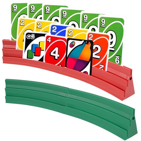GWCYMYD 4 Stück Kartenhalter Spielkarten 3 Rampen Magnetische Spielkartenhalter für Poker UNO, Gebogener Freihändiger Karten Halterung für Kinder, Senioren, Arthritis (2 × Rot 2 × Grün)