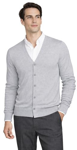 State Cashmere Button Front Cardigan - Long Sleeve Sweater for Men Made with 100% Pure Cashmere Sourced from Inner Mongolia Goats - Soft, Lightweight & Versatile - (Pale Charcoal, Large)