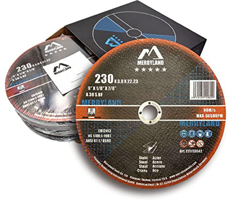 Merryland Cutting Disc 230 Metal for Angle Grinder, 230 X 3.0 X 22.23 mm Cutting Wheel 25 Pieces, Steel Iron 9 inch Type 41, Expert-Line E11113042