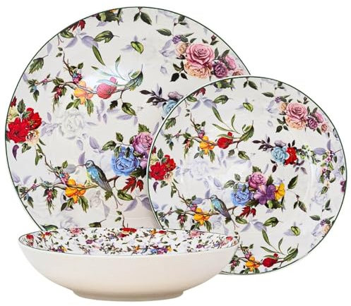 NAMAI - Servizio Piatti 6 Persone - Piatti Porcellana - Adatti in Lavastoviglie e Microonde - Piatti Colorati - Set Piatti 18 Pezzi - Set Piatti 6 Persone (ASTURIAS)