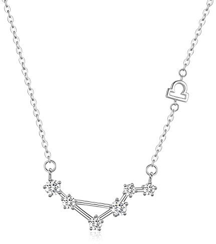 Ciondolo costellazione zodiacale Bilancia in argento sterling, 12 gioielli con segno oroscopo Regali di compleanno di settembre-ottobre per donne ragazze, Astrology Star Necklace 18 (scatola regalo)