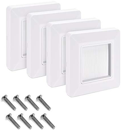 kwmobile 4x Blende Kabeldurchführung Unterputz - Unterputzdose Deckel - Kabel Eintritt Austritt - Dose Abdeckung mit Pinsel Bürste - Weiß-Weiß