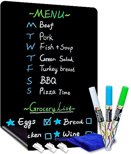 CUHIOY Magnettafel Kühlschrank, 43x28cm Magnettafel Küche, Wochenplaner magnetisch, Memoboard Magnet, für Speiseplanung, Einkaufsliste, To-do-Liste, Kritzeleien, inkl 3 Kreidemarker und Trockenwischer