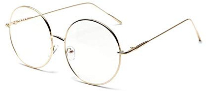 YHKF Brillen Frauen Metall Brillen Übergroße Rahmen Runder Rahmen Klare Linse Damen Brille Brille-Gold