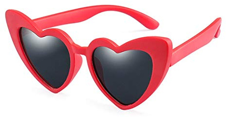 Long Keeper Gafas de Corazon para Niña, Gafas de Sol Polarizadas con Marco de Goma Flexibles Gafas Corazon para Niña Niño Infantiles de 3-9 años(Rojo Gris)
