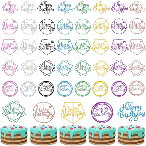 40 Stücke Happy Birthday Kuchen Topper Glitzer Geburtstag Cupcake Topper Kuchen Zahnstocher Dekorationen für Geburtstagsfeier Kuchen Desserts Gebäck, 5 Stile