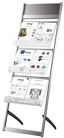 EUROPEL Prospektständer, Silber eloxiertes Aluminiumprofil, 3 Prospekthalter aus 4 mm hochwertigem Acryl, für 3 x A3-Format oder 6 x A4-Format, Maße 1360 x 480 mm