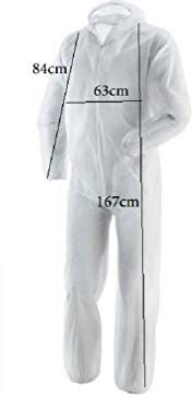 Camice tuta monouso protettivo unisex in polipropilene TNT 40 gr, con zip cerniera e cappuccio, dispositivo medico idrorepellente, Made in Italy