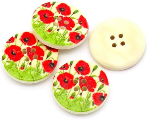 Handarbeit-Lieblingsladen 15 ädla träknappar blommotiv 30 mm rund natur 4-håls rund knapp knappar träknapp för att sy på hantverk sy scrapbooking jackknappar blusknappar pysselknappar