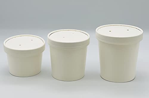 HOT BARGAINS White Kraft Disposable Soup Containers with Lids, Paper Bowls for Hot and Cold Foods, Temperature Range -20° to 120°, Pack of 25, 8oz