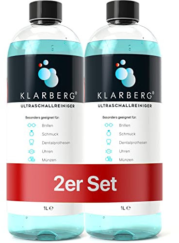 KLARBERG® Lot de 2 nettoyants à ultrasons concentrés de 1 l - Nettoyage des lunettes, bijoux, prothèses dentaires, montres dans un bain à ultrasons - Utilisable avec n'importe quel appareil de