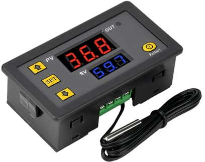 Uadme LED Thermometer Bausatz, W3230 Digital Thermostat, Temperaturregler 12V mit Fühler, Mikrocomputer Thermoschalter 12V 100 Grad, Alarm bei Hoher Temperatur