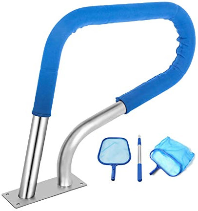 Lsoiup Swimming Pool Rails for the Elderly Swimming Pool Railing 304 Stainless Steel with Blue Grip Cover & Pool Skimmer Easy to Install for Inground Pool