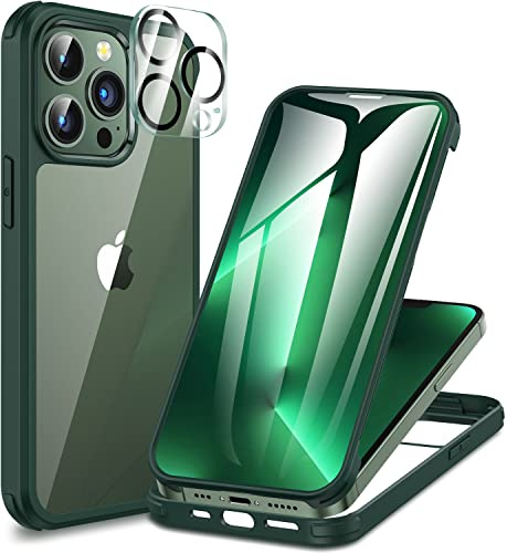 CENHUFO für iPhone 13 Pro Max Hülle, 360 Grad Schutzhülle mit Eingebautem 9H Panzerglas Displayschutz und Kameraschutz Stoßfest Panzerhülle Full Cover Case Handyhülle für iPhone 13 Pro Max - Grün