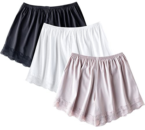 EYNDYN 3 Pieces Women Slip Shorts Lace Pettipants Half Slip Culotte Shorts Split Skirt (as1, alpha, m, regular, regular, Black White Pink, M)