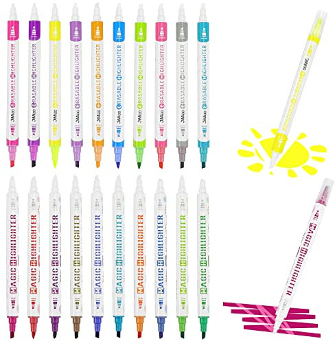 Meetory 20 Stück Textmarker Radierbar Doppelkopf, 10 Erasable und 10 Magic Marker Pastell, Highlighter Pen Changing Color, Textmarker Stifte Pastell für Markieren Schul Büro Malen 2-in-1