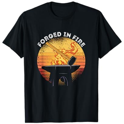Forjado En Fuego Retro Puesta De Sol Herrero Herrero Trabajador Camiseta