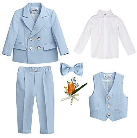 Completo da Bambino 4/5/6 Pezzi Eleganti Abiti da Cerimonia Gentleman Smoking da Ragazzo Abito Formale Doppiopetto da Battesimo Bambini e Ragazzi Gentiluomo Vestito per Matrimonio Festa 1-2 anni