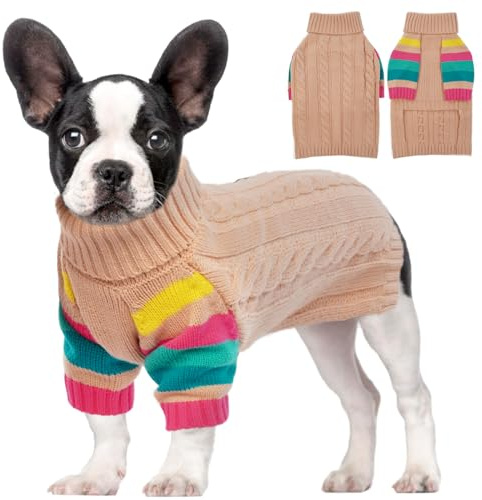 MHaustlie Hundepullover, Warmer Hundepullover für mittelgroße Hunde dehnbarer Wintermantel für Hunde Haustier-Pullover für kaltes Wetter Hundesweatshirt klassischer Zopfmuster-Pullover (Hellrosa, L)