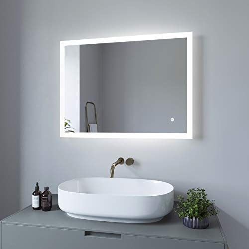 AQUABATOS® Badspiegel mit Beleuchtung 80x60 cm Lichtspiegel Badezimmerspiegel mit Licht LED Spiegel Kosmetikspiegel Rasierspiegel Tischspiegel Touch Schalter Dimmbar Spiegelheizung Anti-beschlag