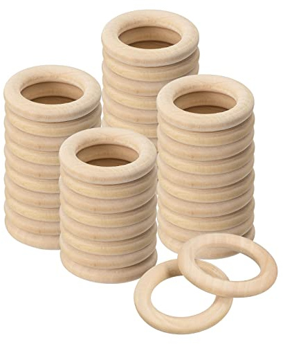 QUARKZMAN 100 Stück 35mm(1.4) Holzringe zum Basteln, Makramee Ringe 6mm Dick Glatt Unfertig Hölzerne Kreise für DIY Handwerk Ring Anhänger Schmuck Machen Spielzeug, Holzkranz, Bastelring