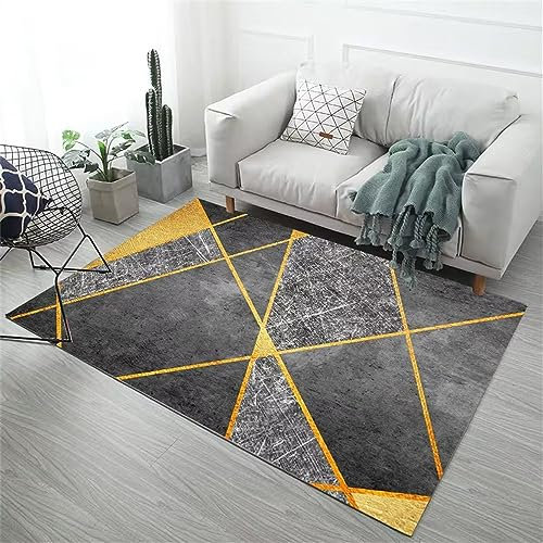 RUGMRZ Teppich Katze Area Rug Grauer mit gelber Liniendekoration für einfache Pflege Fleckerlteppich 60 x 90 cm