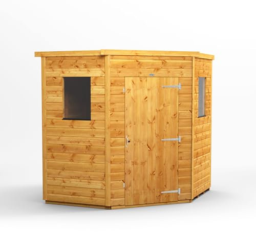 Powersheds High Grade Premium 5-Sided Corner Garden Shed Made From 12mm Extra Thick Timber & Toughened Glass For Storage & Outdoor Needs (6x6)