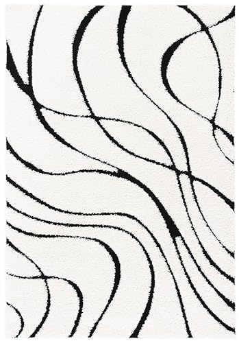 Safavieh Tappeto Zottelig per soggiorno, sala da pranzo, camera da letto, Florida Shag Collection, pelo alto, crema e nero, 61 x 91 cm