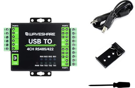Waveshare Industrial Isolated USB To RS485/422 Converter, Original FT4232HL Chip, Supports USB To 2-Ch RS485 & 2-Ch RS485/422, Wall-Mount & Rail-Mount Support