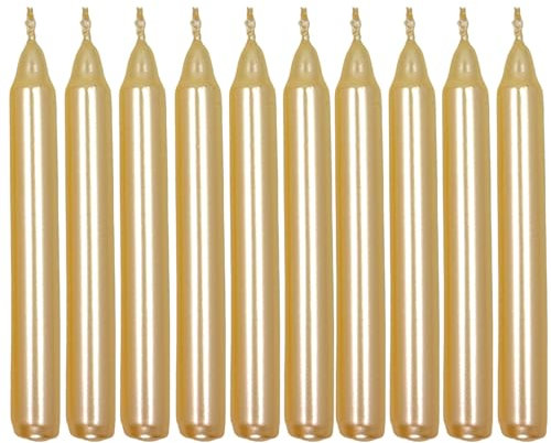 MIJOMA Set di Candele per Albero di Natale, Piramide, Feste di Compleanno e Torte - Lunga Durata, Ø 11 x 105 mm (10, Crema Metallica)