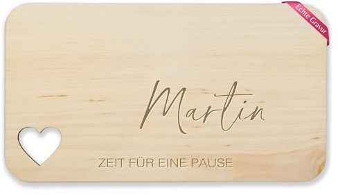 Frühstücksbrettchen Holz Herz - Statement - Zeit für eine Pause I Geschenk Pausen Brett I Brotzeitbrett - 22,5x12,5 - Holz - vesperbrett brotzeit bretter