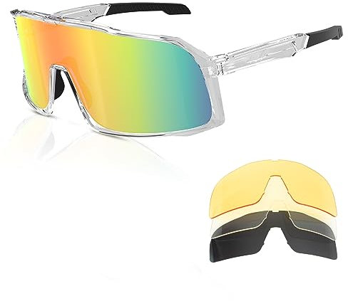 Generic Schnelle Brille,Sport Sonnenbrille Herren-Damen,Fahrradbrille, mit 4 wechselgläser,TR90 Rahmen,Geeignet für sportbrille,radbrille,Rennrad brille