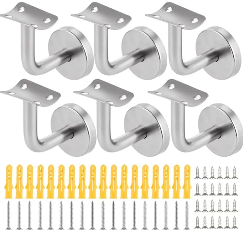 AKOLAFE 6 Stück Handlaufhalter Edelstahl Geländer Außen Handlaufträger Roubst Halterung für Handlauf Silbrig Treppengeländer Innen Shwerbelast Wandhalter (60 x 60 mm)