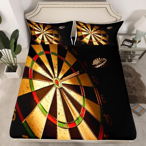 3D Spannbettlaken 140x200 Darts Bettlaken Weiches Atmungsaktiv Spannbetttücher Darts Mikrofaser Spannbetttuch Tiefe Tasche 30 cm Mit 2 Kissenbezügen 80x80 cm i9071