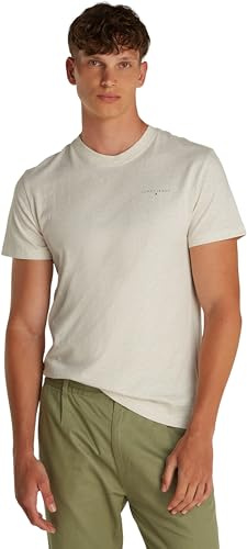 Tommy Jeans TJM Slim Linear Chest tee Ext, Camiseta de Manga Corta Hombre, Beige (Oat Marl Htr), XXL