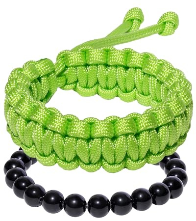 Jewboo 8 mm obsidian pärlarmband handgjorda flätade paracord armband set stapelbara armband för kvinnor och män, TYg, Ingen pärla typ