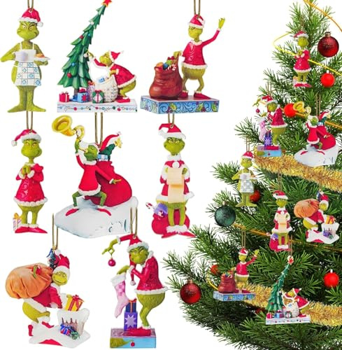 Weihnachtsschmuck, Weihnachtsbaumschmuck, Acryl-Anhänger, niedlicher Cartoon-Grinchs-Weihnachtsschmuck, Puppen Ornamente für Weihnachtsbaum Dekorationen (grün)