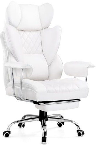 GTPLAYER Gaming Chair, Executive Office Desk Chair with Footrest Ergonomic Heavy Duty High Back Lumbar Support Home Recliner Swivel Computer Chairs, White