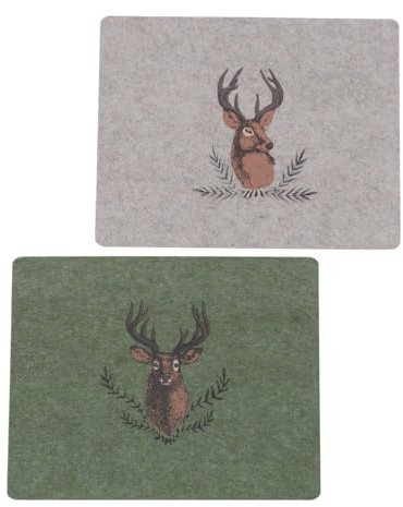 Tischset Rudolf 2er Set, Filz, Hirschmotiv, Beige und Dunkelgrün, 45 cm x 35 cm
