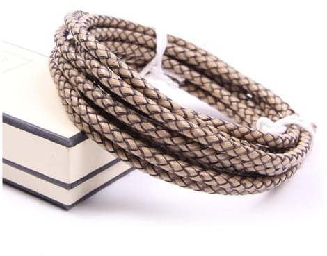 Wisafory Cordoncino rotondo in vera pelle intrecciata da 3 a 8 mm, per braccialetti retrò, collane, gioielli, confezioni regalo, kaki 4 mm