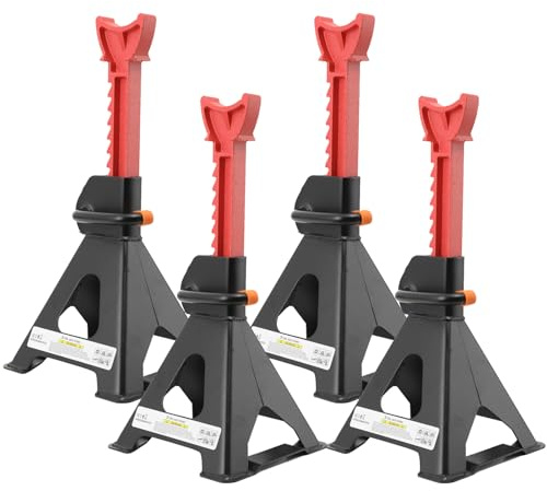 NICCOO 4PCS Axle Stands - 3 Ton Car Jack Stands - Vehicle Support - Lifting Tool - 275mm-415mm Adjustable - For Car, Van, Trailer, Caravan