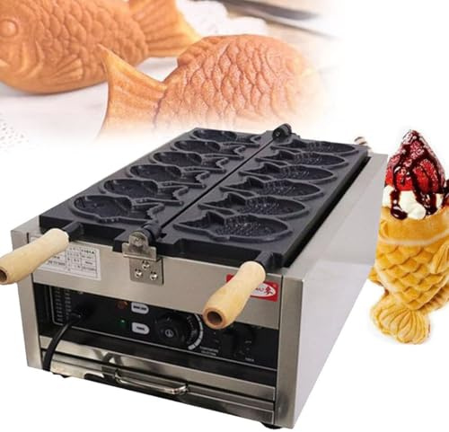 Máquina eléctrica Taiyaki de 3000 W, plancha para hacer gofres de pescado Taiyaki con molde en forma de pez de doble cara, temperatura ajustable de 50-300 °C, revestimiento antiadherente