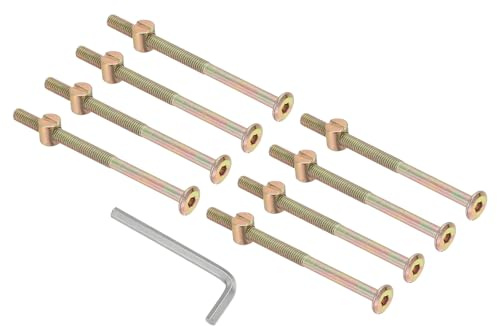 PATIKIL M6 x 95mm Boulons De Lit Superposé, 8 Pack Vis À Tête Hexagonale À Six Pans Creux Boulons Écrous Kit Assortiment Avec 1Pcs Clé Pour Meuble Lit, Couleur Zinc